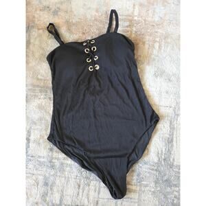 COASTAL WAVES- swimwear 1 piece black ribbed with silver hardware 3XL